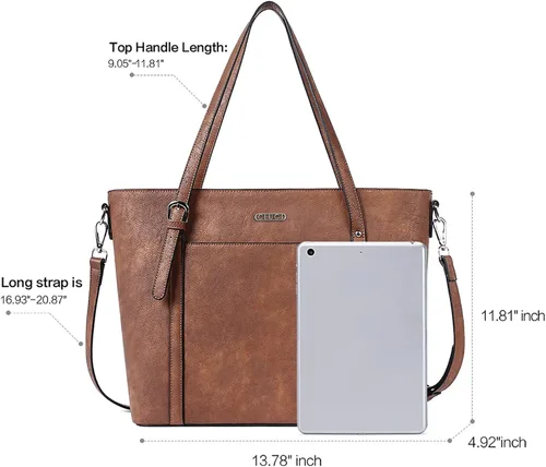 Miniatura 4 de CLUCI Bolsa de cuero para laptop de 15.6 pulgadas, maletín para mujer, bolso de hombro grande para oficina, escuela, viajes
