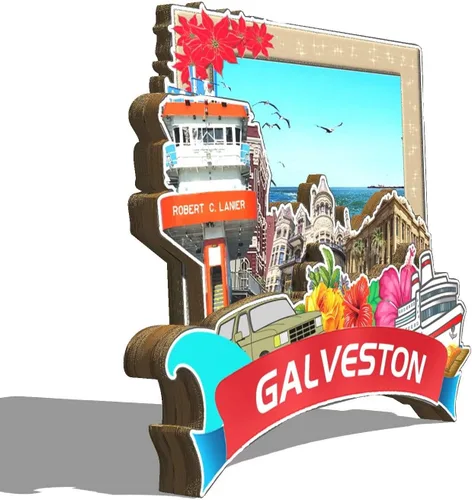 Miniatura 2 de Galveston - Imán de madera para nevera, diseño de Texas USA en 3D, recuerdos coleccionables, decoración hecha a mano