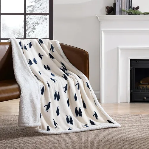Miniatura 3 de Eddie Bauer - Manta de forro polar cepillado y ropa de cama Sherpa de felpa, manta para sofá y cama (azul pingüino emperador, 50 x 60 pulgadas)