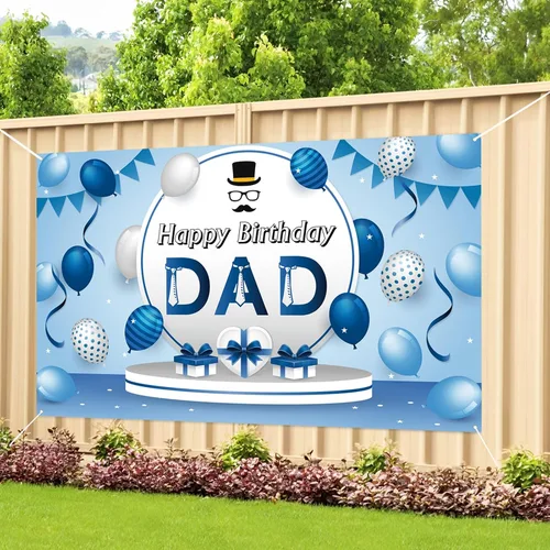 Labakita Cartel azul de feliz cumpleaños para papá, cartel de decoración de fiesta de cumpleaños de hombres, fondo de feliz cumpleaños para padre