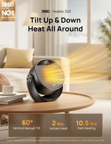 Miniatura 2 de Dreo Calentador de espacio de 1500 W, inclinación ajustable de 60°, calentadores eléctricos portátiles de 10.5 pies/s para uso en interiores