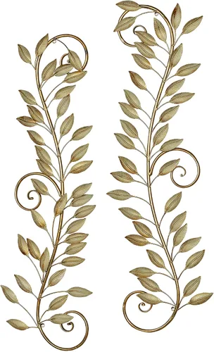 Touch of Class Leaf Reverie - Juego de 2 piezas de decoración de pared, color bronce dorado, inspiradas en la naturaleza, hojas de vid metálicas,