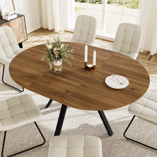 Miniatura 6 de HIPIHOM Juego de mesa de comedor redonda extensible para 6 personas, mesa de cocina extensible de 43.3 a 59.1 pulgadas con 6 sillas tapizadas, Mesa