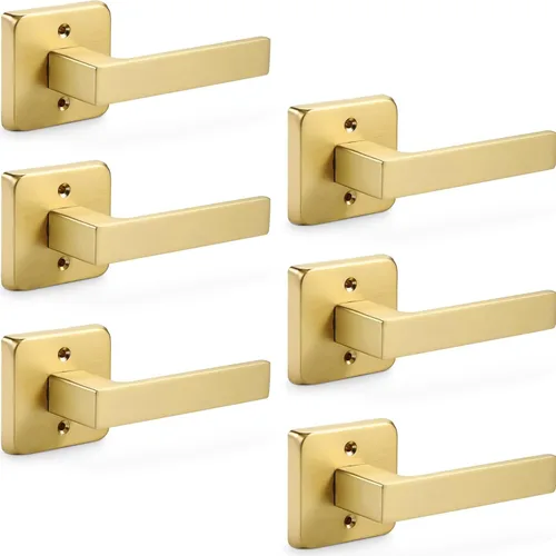 Miniatura 12 de Linkaa Paquete de 2 manijas de puerta cuadradas de latón satinado para puertas interiores para armario y pasillo, lavandería interior (1 par