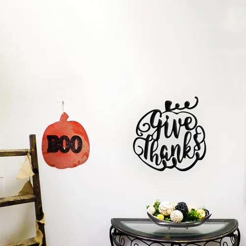 Miniatura 2 de Give Thanks Pumpkin - Arte de pared de metal - 18" X 18" - Negro