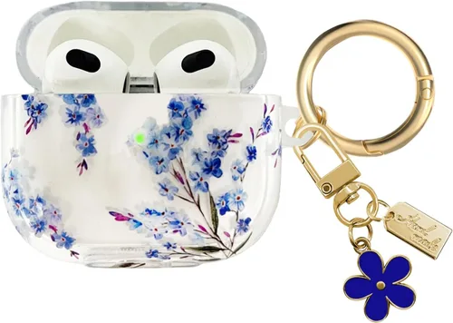 Miniatura 14 de Funda compatible con AirPods 3 2021, TPU suave con bonito patrón de flores para AirPods de 3ª generación con llavero de flores y mosquetón para Negro