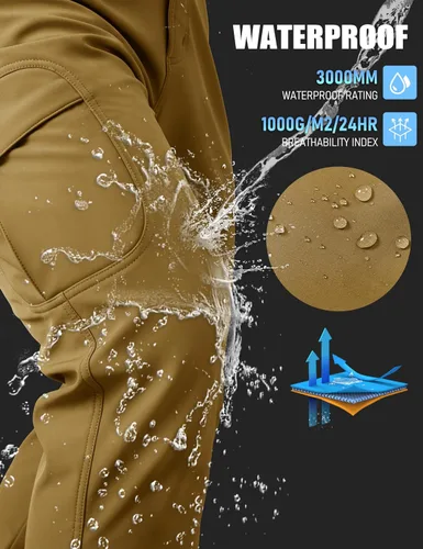 Miniatura 3 de MAGCOMSEN - Pantalones de invierno para hombre, impermeables, con forro polar pantalones tácticos softshell, para snowboard, esquí, con bolsillos