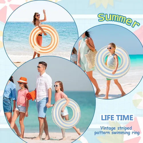 Miniatura 6 de FYSUIMU 6 flotadores inflables a rayas para piscina, anillos de natación, flotadores de brazo de piscina de PVC para adultos, decoración hawaiana