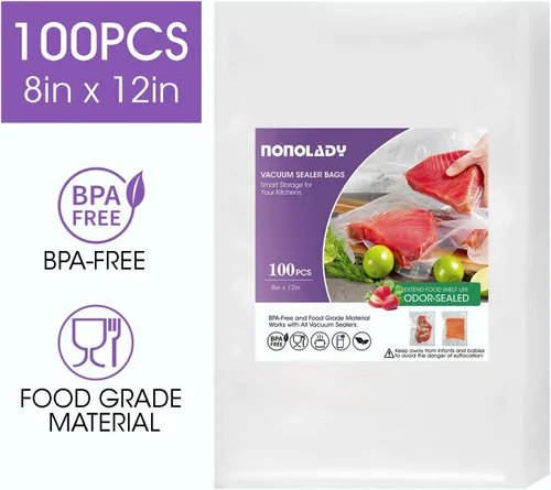 Miniatura 3 de Bolsas selladoras al vacío para alimentos, 100 cuartos de galón de 8 x 12 pulgadas precortadas, grado comercial, sin BPA, resistentes con superficie