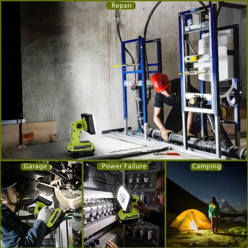 Miniatura 7 de Choerinton Luz de trabajo compatible con batería Ryobi de 18 V, luz de 18 W, portátil, inalámbrica, con puerto de carga USB, reflector LED