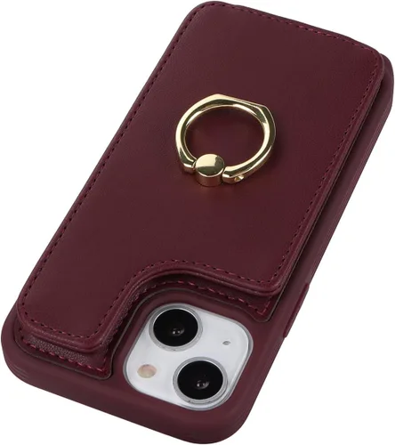 Miniatura 8 de Lipvina Funda para iPhone 13 Mini con tarjetero y correa para mujer, cordón cruzado, soporte de anillo con soporte, cierre a presión, bloqueo RFID