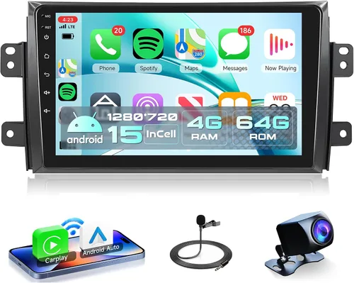 Rimoody 4Core 4G+64G Android 15 Radio estéreo para coche Suzuki SX4 2006-2013 Carplay inalámbrico Android Auto navegación GPS WiFi, pantalla táctil
