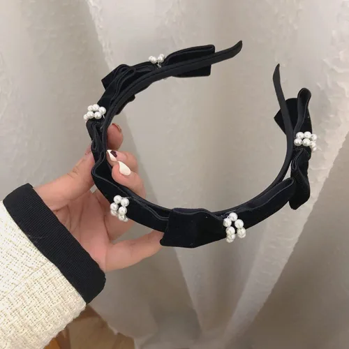 Miniatura 5 de Wiwpar Diadema de perlas para mujer, accesorios para el cabello, paquete de 2 (negro)