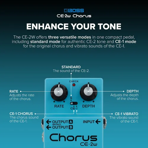 Miniatura 3 de BOSS CE-2W Chorus Pedal de efecto para guitarra Waza Craft premium con circuito analógico Reproducción fiel de los legendarios pedales de coro