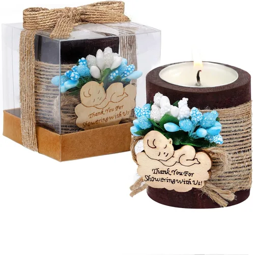 Miniatura 9 de 10 candelabros de té de madera para recuerdos de fiesta de bautismo de bebé, recuerdos de baby shower para invitados, revelación de género de bebé