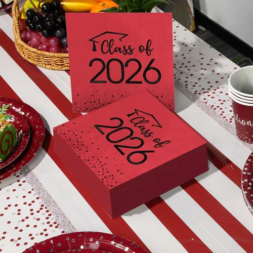 Miniatura 5 de 100 servilletas de graduación de clase 2025, servilletas desechables de papel de felicitación de graduación, toallas de mano cuadradas de papel