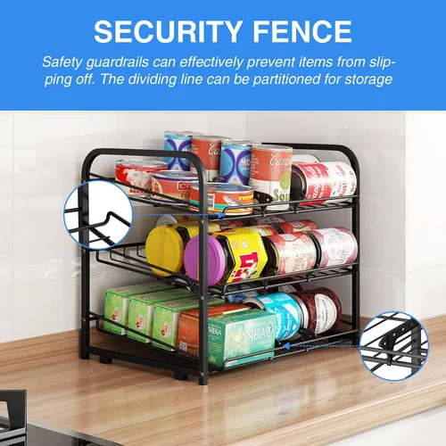 Miniatura 4 de Organizador de estantes para latas, dispensador apilable de 3 niveles para almacenamiento de latas, para almacenamiento de alimentos, cocina o Negro