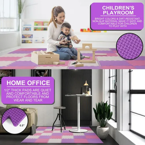 Miniatura 4 de BalanceFrom Foam Floor Tiles for Kids - Non-Toxic Comfortable Baby Play Mat and Interlocking Foam Tiles for Crawling & Development, Soft Play Mat