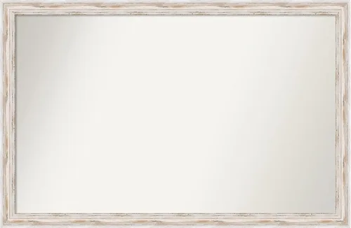 Miniatura 290 de Amanti Art Espejo de baño blanco para sobre el fregadero, 30 x 35 pulgadas, espejo de tocador rectangular estrecho de Eva de oro blanco, marco