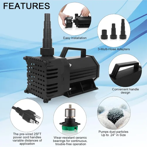 Miniatura 3 de BARST Bomba de agua sumergible 2110GPH Bomba de estanque con certificación UL con cable de 25 pies, bomba de fuente de agua de alto flujo de 200 W