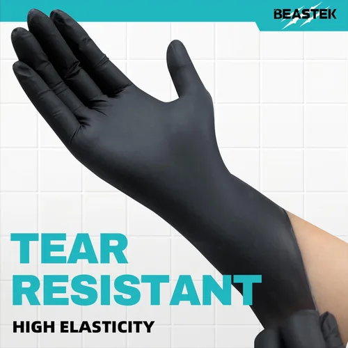 Miniatura 2 de Beastek Black Disposable Nitrile Exam Gloves 100 Pcs 4Mil Chemical Resistant Powder-Free Latex-Free Food Safe Medical Cooking 100 Negro (Large)