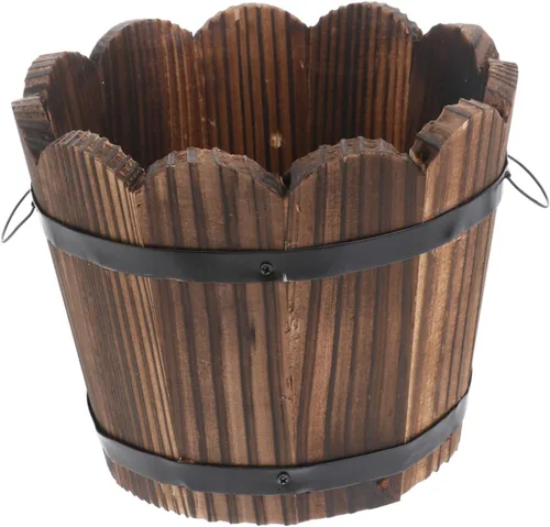Yardwe Maceta suculenta de madera retro de madera maciza carbonizada decoración de escritorio maceta cerámica decoración del hogar Ic ollas