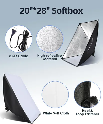Miniatura 3 de Kit de Iluminación Softbox Skytex de 2 Unidades, Caja Suave de 20x28 pulgadas Bombilla CFL E27 de 135W 5500K Iluminación Continua para Fotografía