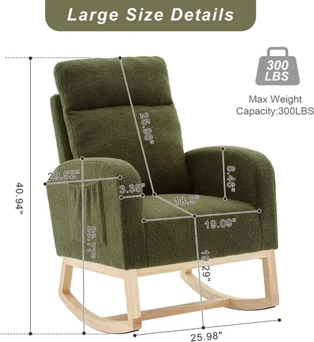 Miniatura 2 de Mecedora para Guardería con Patas de Madera Maciza, Silla Deslizante para Guardería con Bolsillo Lateral, Sillón Mecedor para Sala de Estar y B-drak