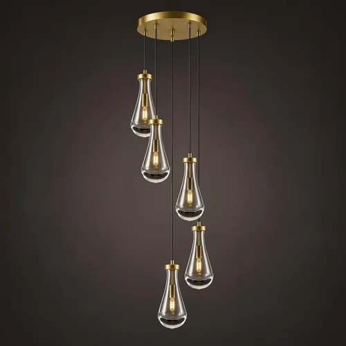 Miniatura 21 de Lámparas Colgantes de Gota de Lluvia para Isla de Cocina: Lámparas de Gota de Lluvia de Cristal de 2 Luces - Lámparas de Latón Dorado para sobre