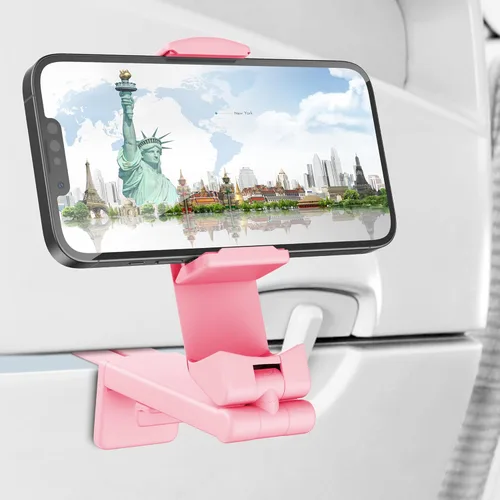 Perilogics Soporte de Teléfono para Avión Montaje Universal en Vuelo Visualización Manos Libres con Rotación Dual Multidireccional de 360 Grados Rosa