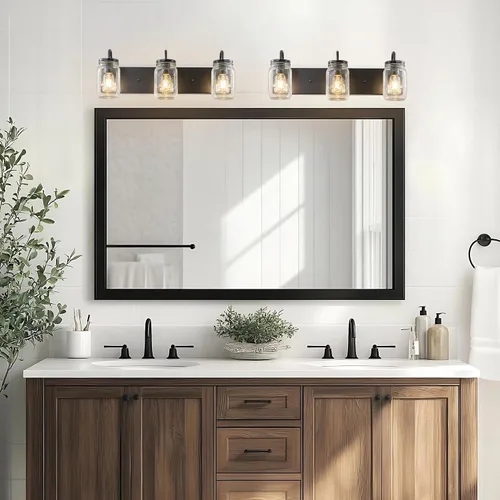 Miniatura 2 de Lámparas de pared de cristal de tocador, aplique de pared negro con tarro Mason para baño, granja