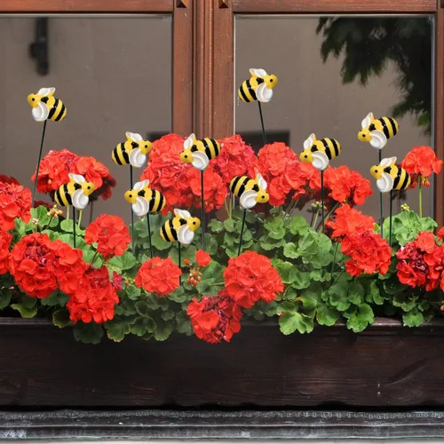Miniatura 2 de 10 piezas de estacas de jardín de abejas decoración de metal para patio delantero, palillos florales para primavera y verano, resina, abejorros