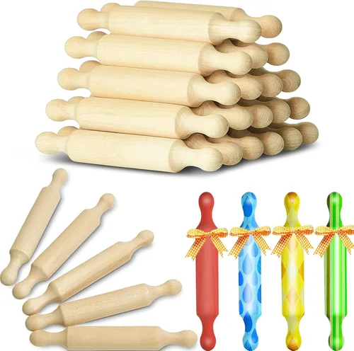 Miniatura 9 de Suclain 15 rodillos pequeños de madera para cocina, para hornear masa pequeña para niños, fondant, pastelería, pizza, manualidades y juego