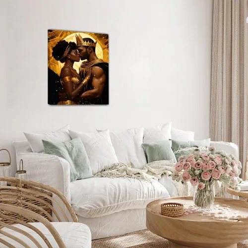 Miniatura 297 de Arte de pared afroamericano, decoración de rey y reina bailarín negro para sala de estar, arte de pareja de amor negro para dormitorio, lienzo