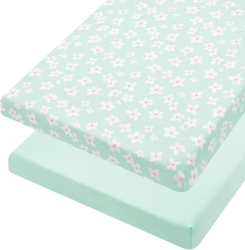 Miniatura 8 de TILLYOU Paquete de 2 sábanas bajeras para cuna, paquete y juego para colchón de niños pequeños, suaves y transpirables de 38 x 24 pulgadas, paquete