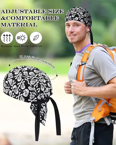 Miniatura 2 de Foaincore Paquete de 8 gorras de calavera Do Rag para hombres, absorben el sudor, Doo Rags, forro de casco de refrigeración para ciclismo