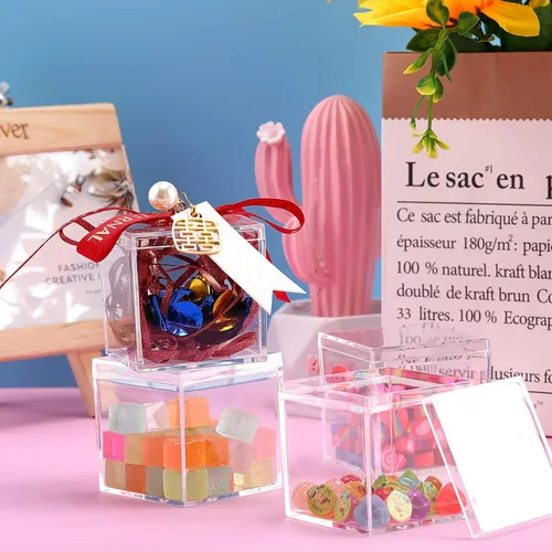 Miniatura 5 de Tuanse 40 Piezas Cajas de Acrílico con Tapa Caja de Acrílico Pequeña Transparente Cubo Cuadrado de Plástico con Tapa Mini Contenedores Display 2.2 x