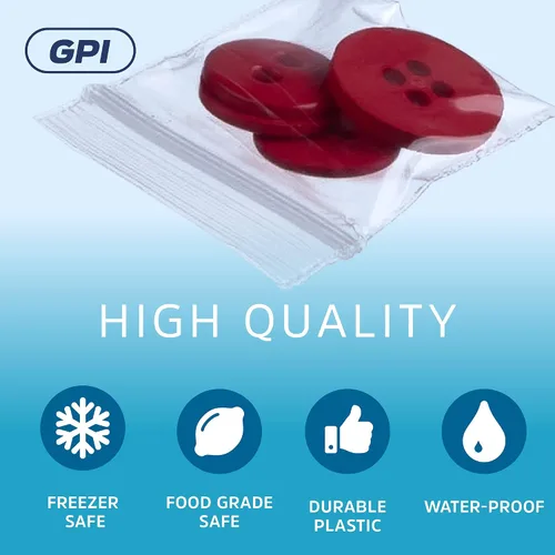 Miniatura 4 de GPI - Paquete de 100 bolsas de plástico transparente con cremallera de 1 x 1 pulgada de grosor, bolsas de plástico transparente con cierre