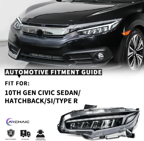 Miniatura 8 de Ensamble de faros Archaic Compatible para Honda Civic de 10ª generación 2016-2021, faro proyector con señal intermitente secuencial para Civic