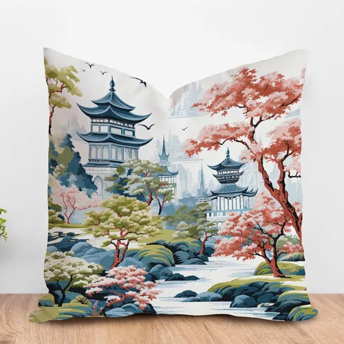 Miniatura 26 de ArogGeld Funda de almohada blanca con flores chinoiserie, funda de almohada para sofá, diseño floral verde y blanco, funda de almohada de lino A-12
