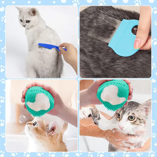 Miniatura 3 de VCZONE Kit de aseo de 8 piezas de cepillos para gatos, kit de autolimpieza para mascotas con cortaúñas y lima para mascotas, peine de pulgas, Azul