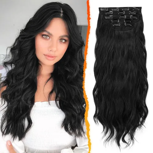 Miniatura 7 de BARSDAR Extensiones de cabello ondulado con clip, color marrón chocolate oscuro, extensiones de cabello con clip de 20 pulgadas para mujer, 5 piezas