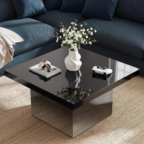 Miniatura 6 de YITAHOME Mesa de centro cuadrada, mesas de centro para sala de estar con luces LED, moderna mesa de café de cóctel para decoración, color negro