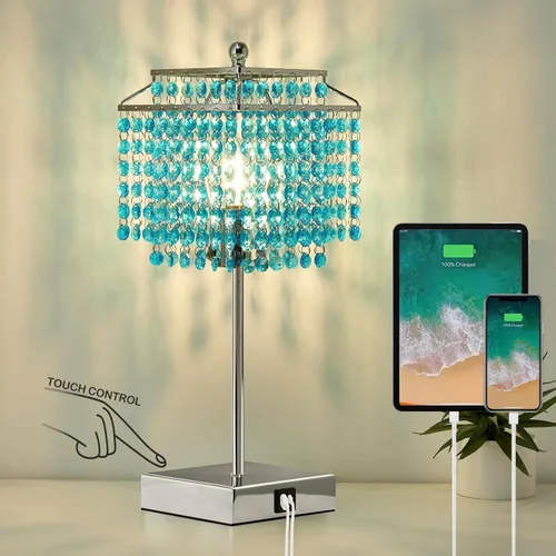 Miniatura 10 de Luvkczc Lámpara de Mesa de Cristal con Control Táctil Juego de 2, Lámpara de Mesa de Noche USB con Puertos USB C+A, Lámpara Regulable con Pantalla