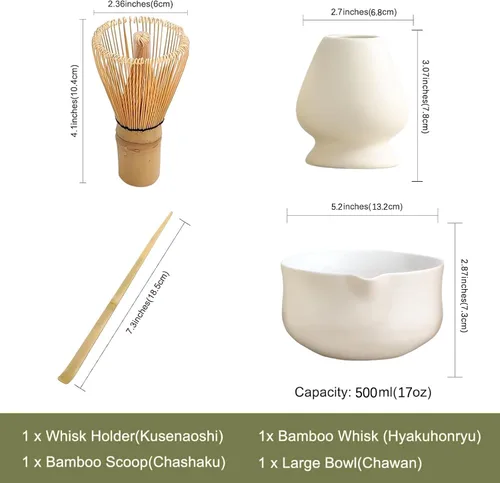 Miniatura 3 de Ochcahser Juego de té japonés, incluye cuenco de matcha con boquilla, soporte para batidor de matcha (chasen), batidor de bambú y cuchara de bambú