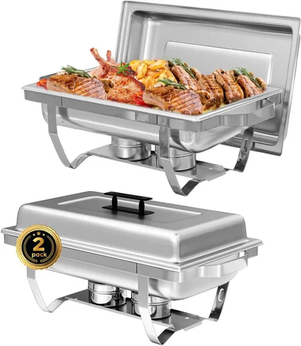 Miniatura 10 de IMACONE Juegos de Recipientes Calentadores de Buffet (Chafing Dish) de 2 Piezas, 8 Cuartos de Galón de Acero Inoxidable Rectangulares Chafers