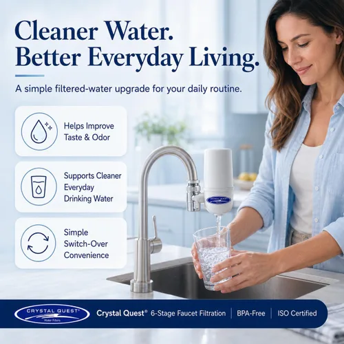 Miniatura 2 de Crystal Quest Sistema de filtración de agua para montaje en grifo, filtración de 6 etapas con certificación ISO, filtrado sin espera, elimina