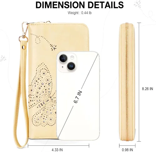 Miniatura 3 de Cartera RFID para mujer, cartera de gran capacidad con mariposa, cartera de teléfono celular, carteras de mano para mujer, carteras de pulsera
