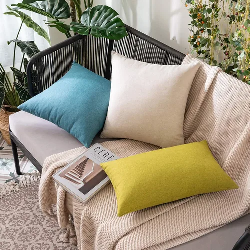 Miniatura 3 de MIULEE Paquete de 2 fundas de almohada decorativas para exteriores, impermeables, sólidas, de lino sintético, para jardín, granja, patio, tienda