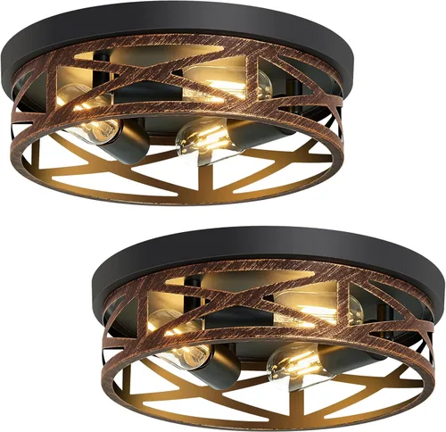 SKEJAO Lámpara de Techo de Montaje Empotrado, Accesorios de Iluminación de Techo de Metal Vintage Negro para Pasillo, Accesorios de Iluminación de